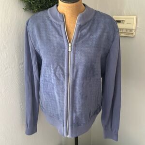Isaac Mizrahi sweater cotton faux suede baseball cardigan blue purple size large